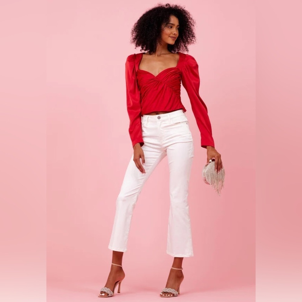 HUTCH Arla Red Satin Ruched Puff Sleeve Sweetheart Blouse Top size 4 - Picture 9 of 10